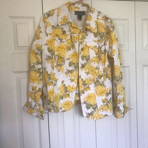 Yellow Flower, White Denim Jacket